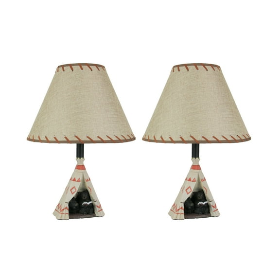 Things2Die4 Resin Mama Bear Reading Book To Cub in Teepee Table Lamp (Set of 2)