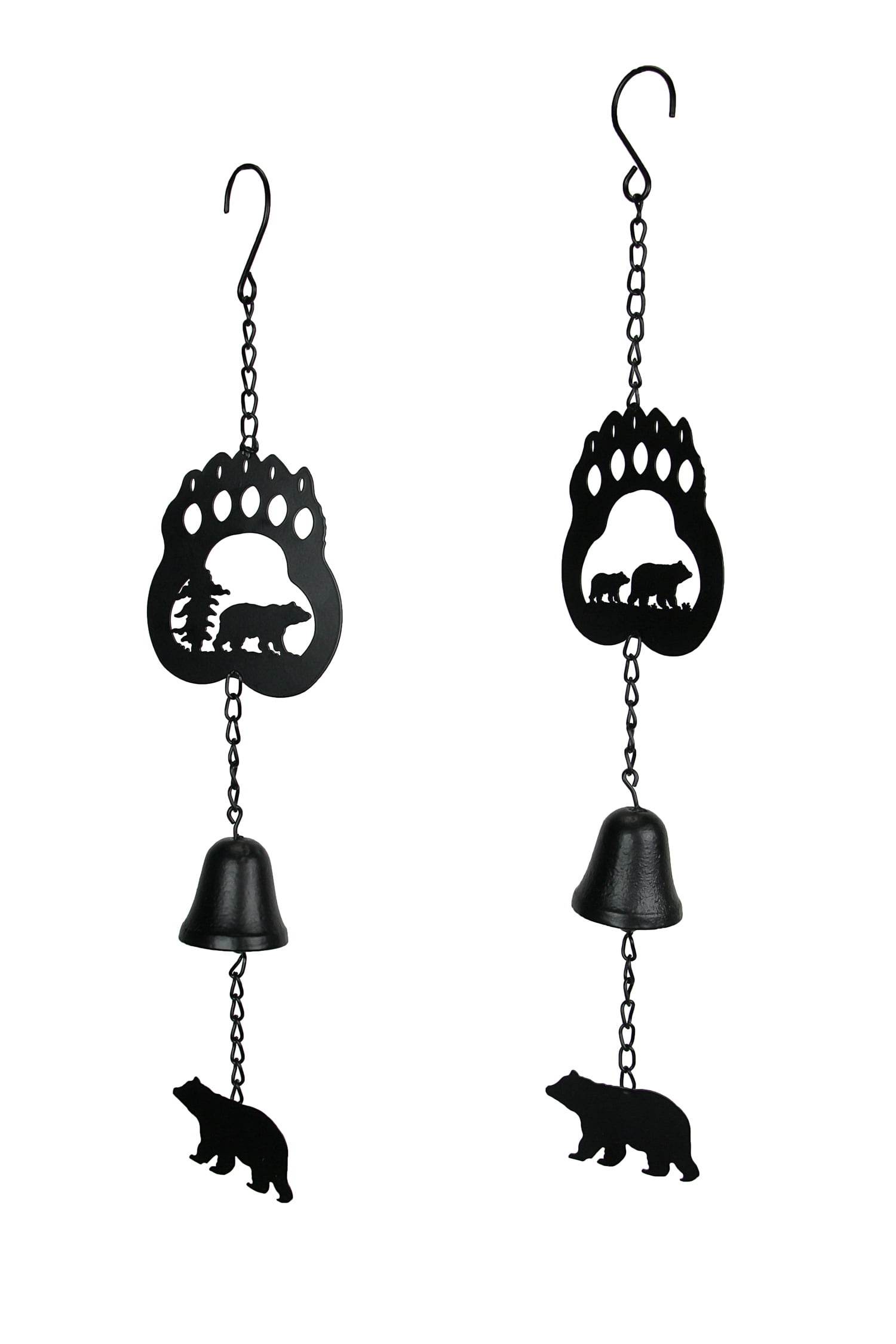 Rustic Black Cast Iron Bear Paw Wind Chimes Set