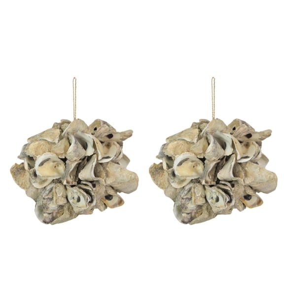 Things2Die4 Set of 2 Coastal Hanging Decor: 9-inch Oyster Shell Sphere Ornament