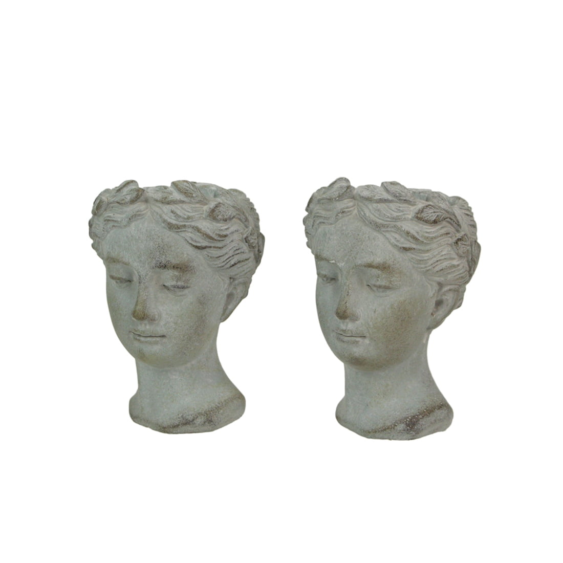 Set of 2 Weathered Gray Cement Greek Lady Head Planters