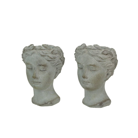 Things2Die4 Set of 2 Weathered Gray Greek Lady Statue Wall Mount Cement Head Planter 6 inch