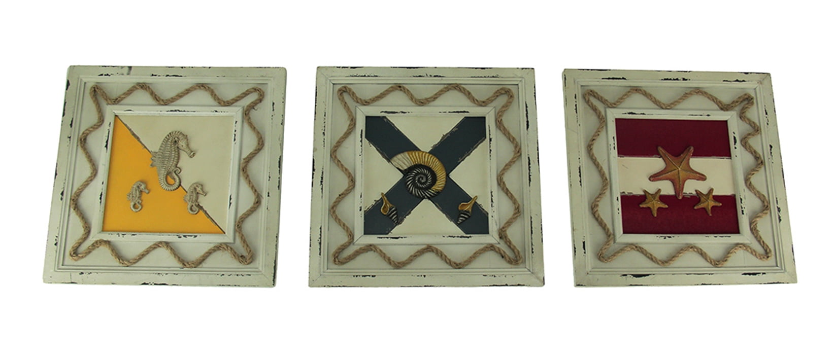 Things2Die4 Set of 3 Rustic Coastal Nautical Flag Wood Wall Hangings
