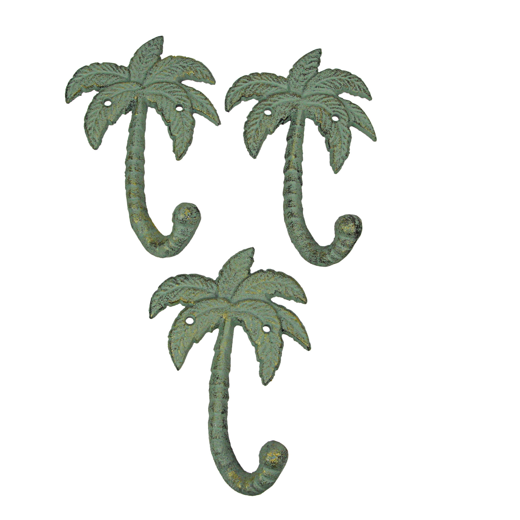 Things2Die4 Set of 3 Verdigris Cast Iron Palm Tree Wall Hanging Hooks Towel Rack Walmart