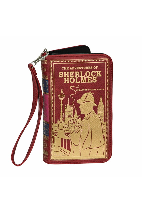 Red and Gold Sherlock Holmes Book Wallet ID Holder Snap Close Fashion Wristlet - Red - Size 7 inch