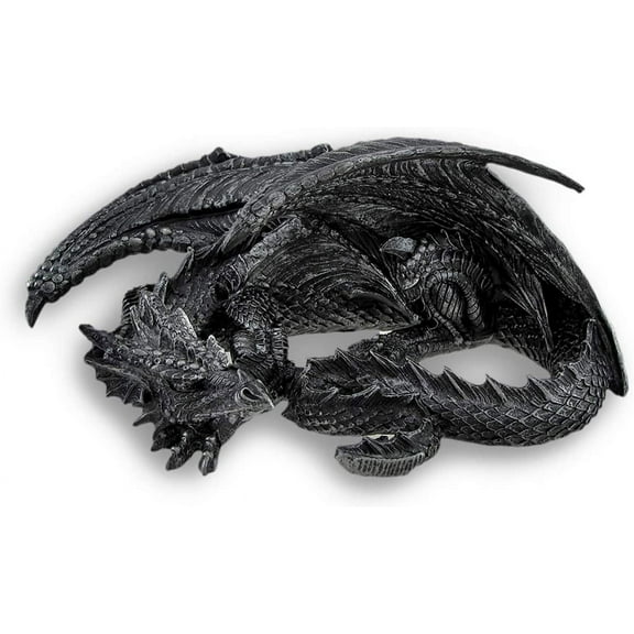 Things2Die4 Somasaurus Metallic Black Sleeping Dragon Resin Statue Gothic Fantasy Dcor 12 Inch Detailed Collectible Figurine for Home, Bookshelf, Desk, Bedroom or Gothic Decor