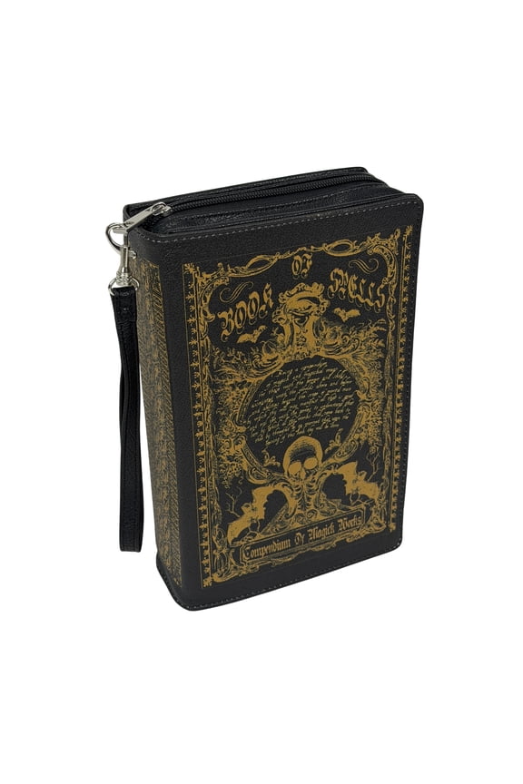Spellbook Crossbody Bag Things2die4 Black Vinyl Gothic Book Purse with Gold Print