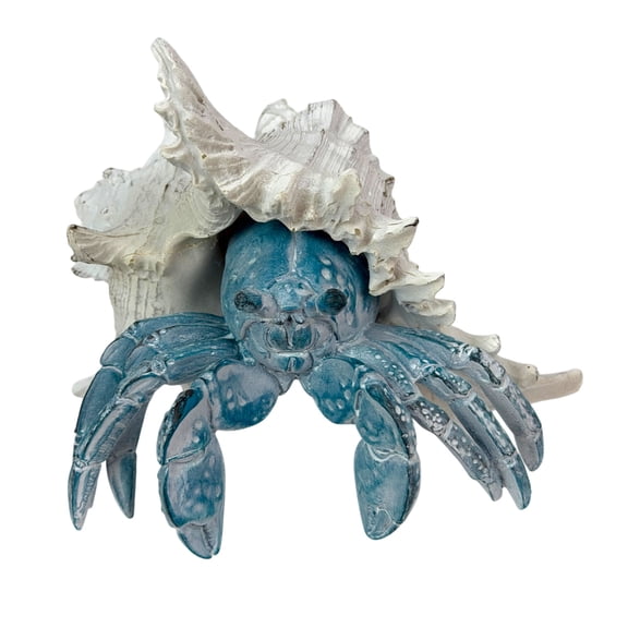 Things2Die4 Things2die4 Blue Resin Hermit Crab Statue with Whitewashed Coastal Finish, 5.25 inch