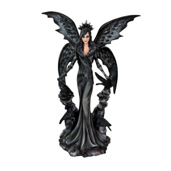 Things2Die4 Things2die4 Crow Fairy Statue, Black Resin Gothic Tabletop Decor