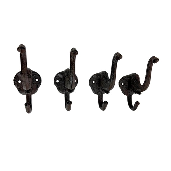 Things2Die4 Things2die4 Decorative Wall Hooks Cast Iron Elephant Rustic Brown 4 Count