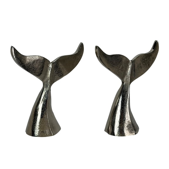 Things2Die4 Things2die4 Decorative Whale Tail Bookends Silver Set of 2