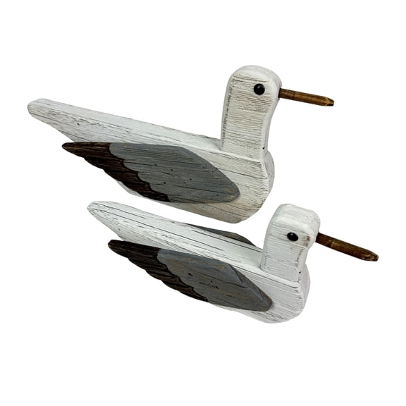 Things2Die4 Things2die4 Decorative Wood Seagull Statues Set of 2, Distressed Coastal Birds