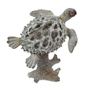 Things2Die4 Things2die4 Sea Turtle Statue Whitewashed Polyresin Coastal Tabletop Decor