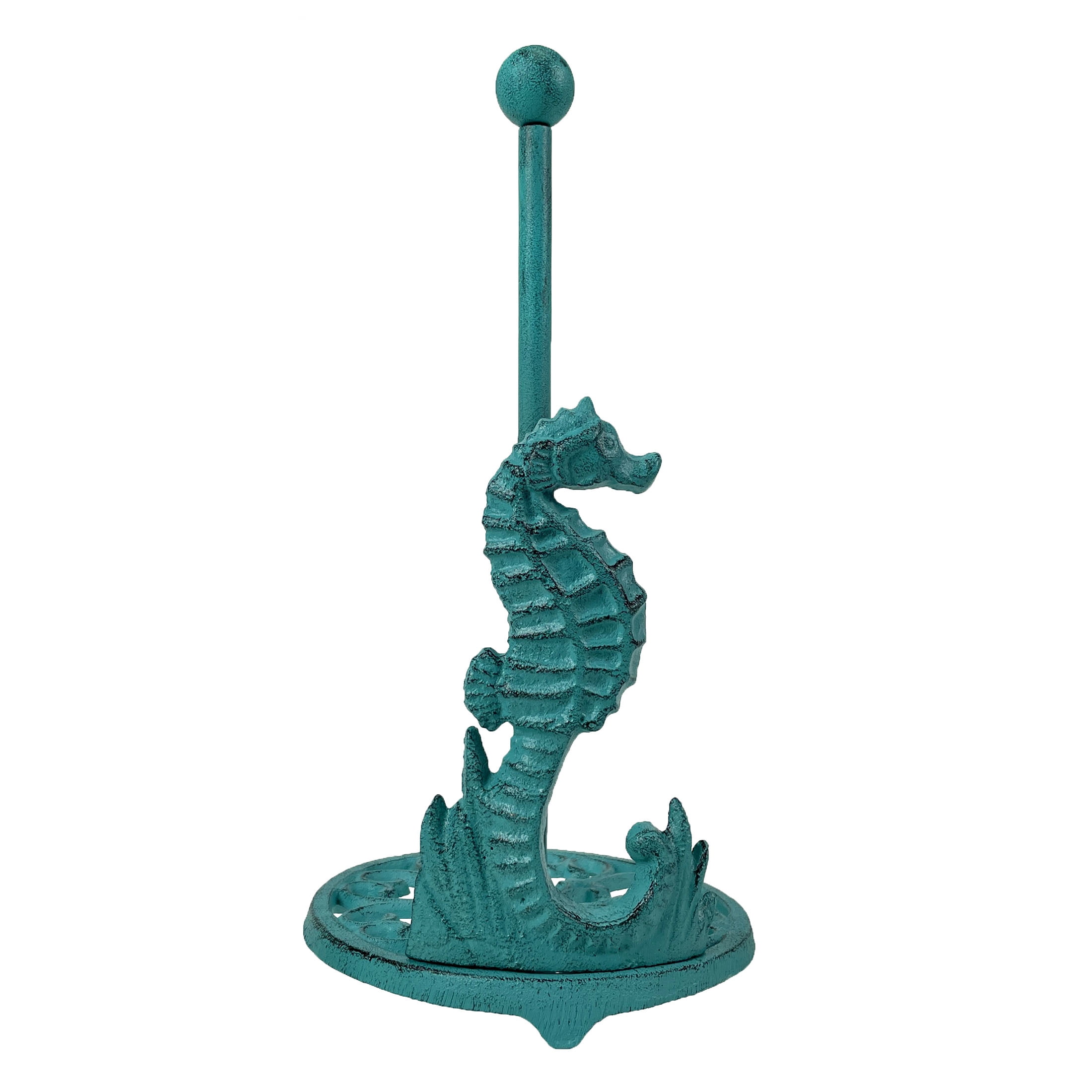 Things2Die4 Seahorse Cast Iron Paper Towel Holder - Elegant 13” Tall Nautical Style Decor - Turquoise - Size 13 inches