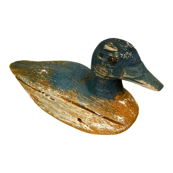 Things2Die4 Vintage Wood Duck Figurine 7.5" Hand-Carved Rustic Folk Art Home Decor - Blue - Size 7.5 inches