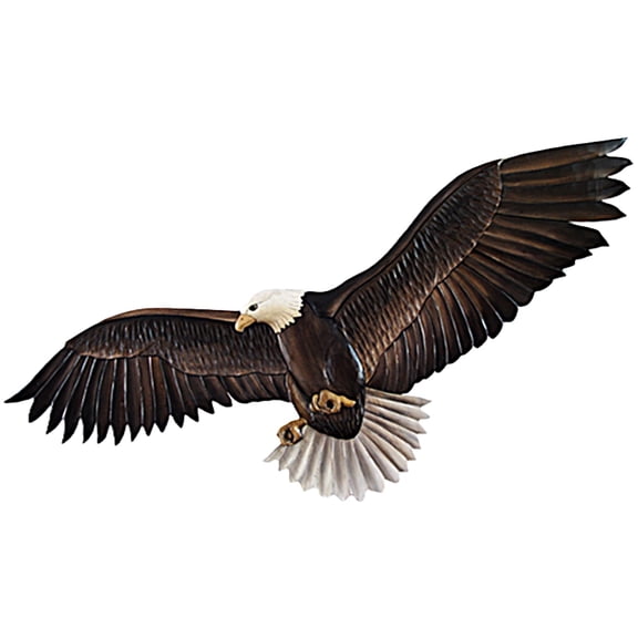 Things2Die4 Wood Flying Eagle Wall Sculpture 31x12 in Hand Carved Intarsia Bird Art