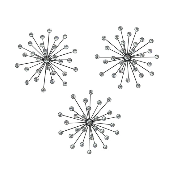 Things2Die4 Zeckos Black Metal Bursting Jeweled Star Wall Sculpture Set of 3