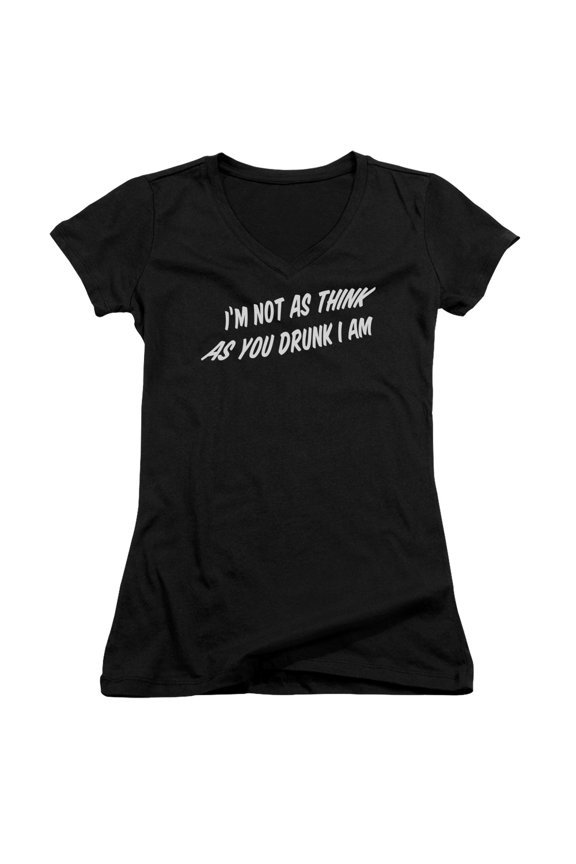 - Think As You Drunk - Juniors Cap Sleeve V-Neck Shirt - Small