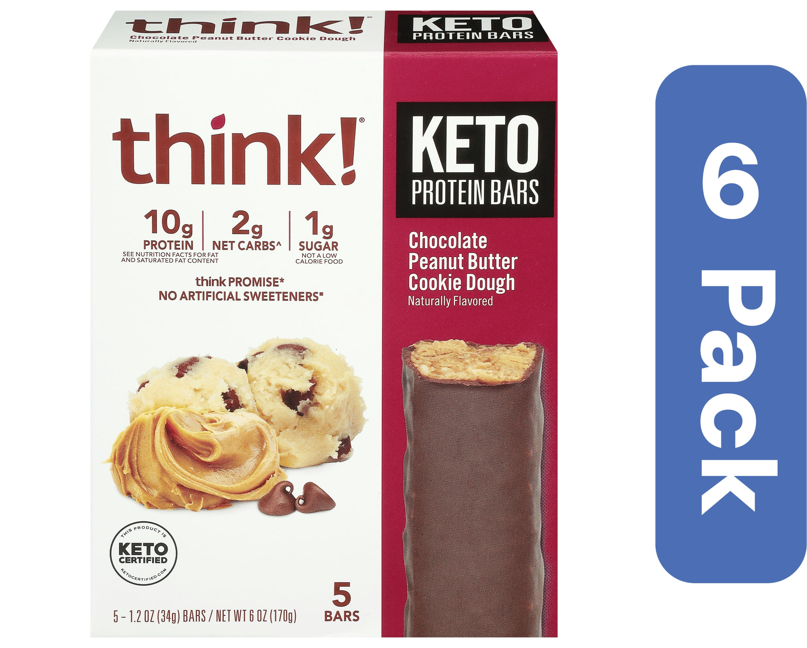 Think! Bar Chocolate Peanut Butter Cookie 6 oz Pack of 6