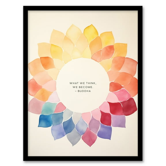 What We Think We Become Buddhist Mindfulness Quote Watercolour Mandala Buddha Meditation Enlightenment Vihara Art Print Framed Poster Wall Decor 12x16 inch