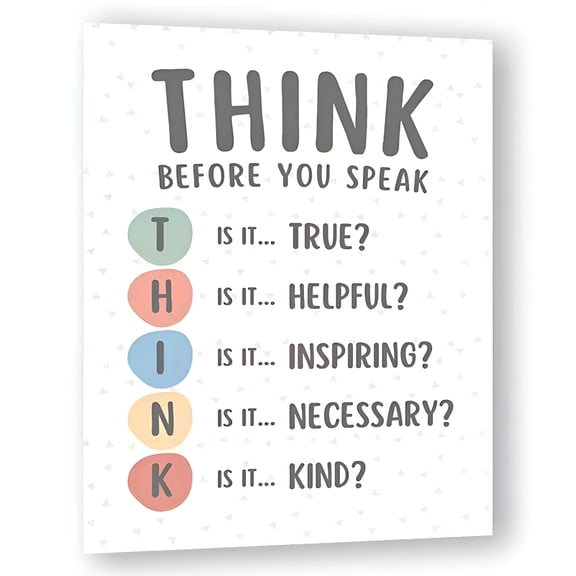 Think Before You Speak Calming Corner Wall Art Poster Inspirational Classroom Office Counselor Room Decor, UNFRAMED 24x36