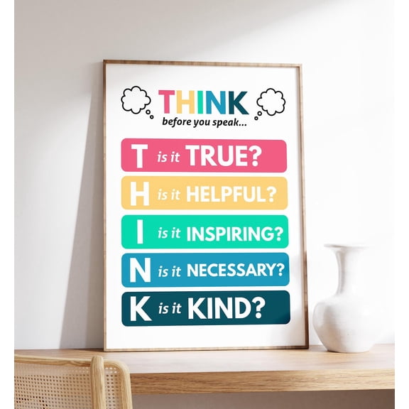 Think Before You Speak Classroom Decor Motivational Quote Life Advice Art Unframed Paper Print