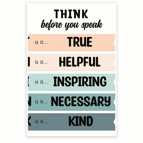 Think Before You Speak Poster - Positive Empowering Inspiring Poster For Classroom - Wall Art Decor - 12 x 18 Inch Poster - Unframed - Premium 100lb Gloss - Made In USA - BMCP0148