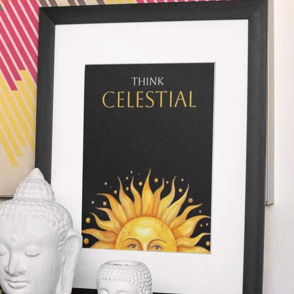 Think Celestial Poster Print Featuring A Radiant Sun With A Whimsical Face Add Positivity To Any Space It Graces, Poster Only