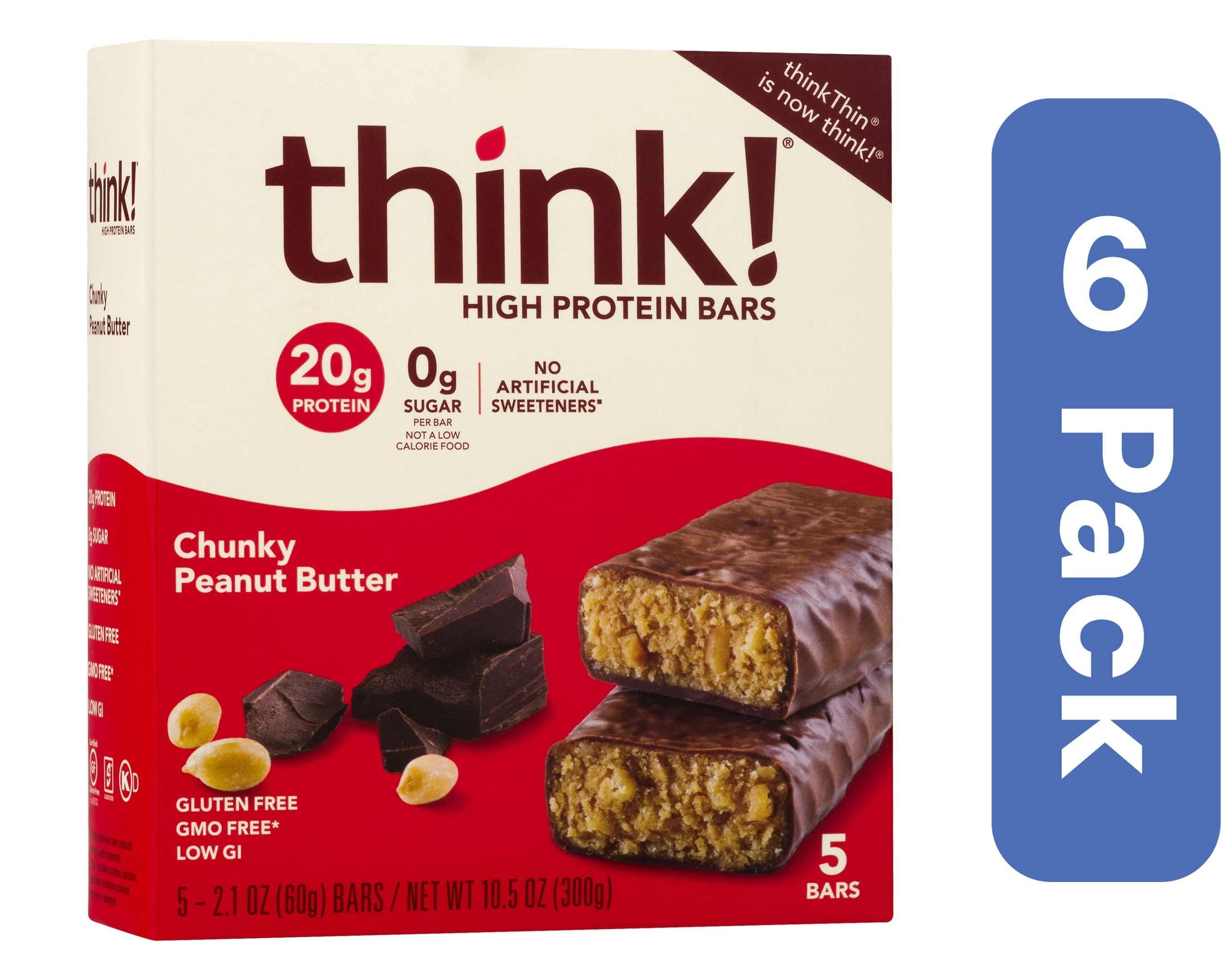 Think! Chunky Peanut Butter Bar 5 Pack 10.5 oz Pack Of 6