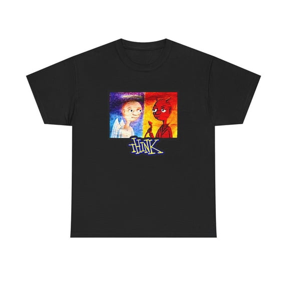 Think Devil Angel TV Skateboard 90s 00s Classic Retro T Shirt Print - Black / M