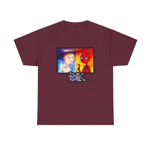 Think Devil Angel TV Skateboard 90s 00s Classic Retro T Shirt Print - Maroon / L