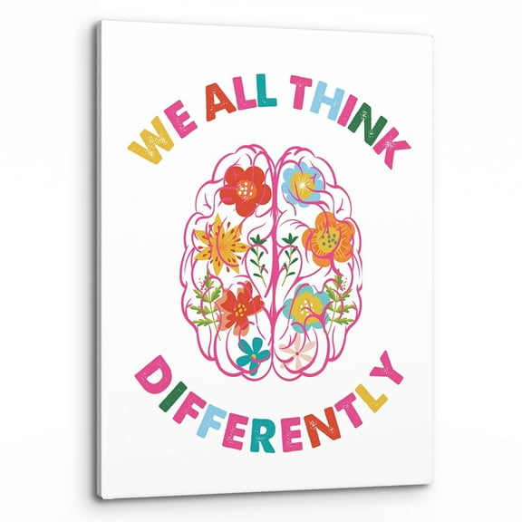 We All Think Differently Mental Health Wall Art,Neurodiversity Brain Art Print Framed Canvas Painting Artwork For Home CBT Psychologist School Counselor Office Therapy Office Decor
