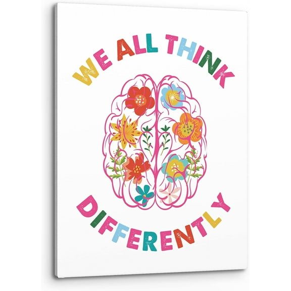 We All Think Differently Mental Health Wall Art,Neurodiversity Brain Art Print Framed Canvas Painting Artwork For Home CBT Psychologist School Counselor Office Therapy Office Decor 8 x 10 in