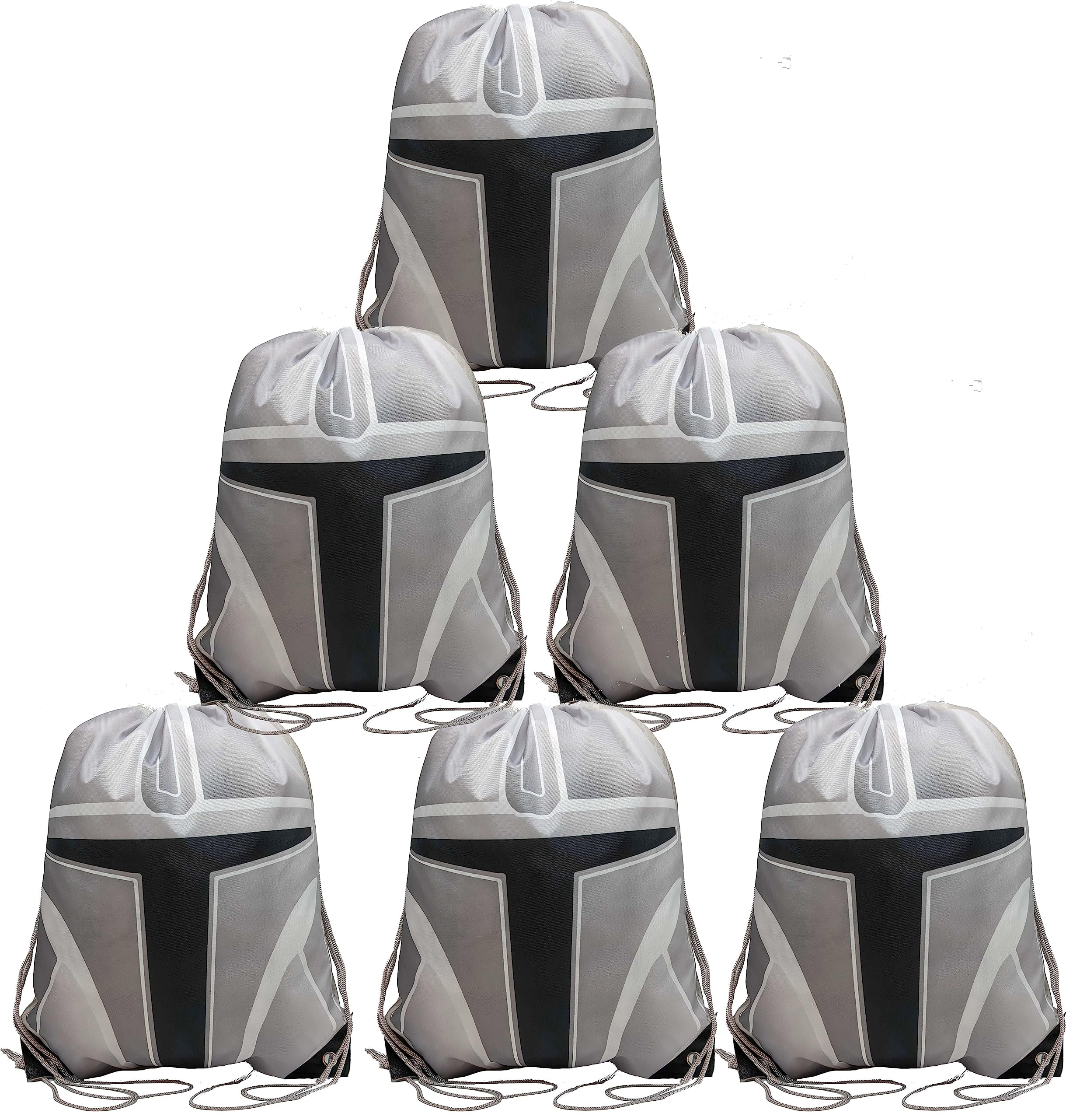 Think Green Fun Mandalorian Favor Bags Drawstring Backpacks for Star Party // Made of Recycled RPET // 6-Pack, 12 x 14 inches