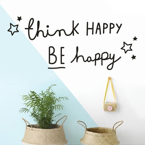Think Happy Be Happy Removable Art Vinyl Wall Sticker Mural Decor - Peel & Stick, Smooth Surface Applicable (Car, Tile, Glass, Furniture) - Black Pvc, 24X10 Inch (60X25Cm) Home