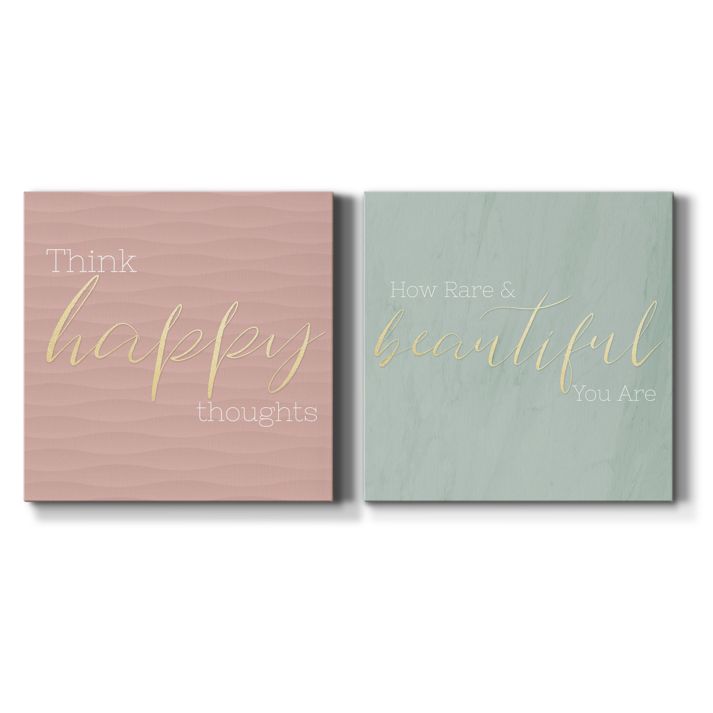 Think Happy Thoughts - Premium Gallery Wrapped Canvas - Ready to Hang Set of 2 - 16 x 16 Each