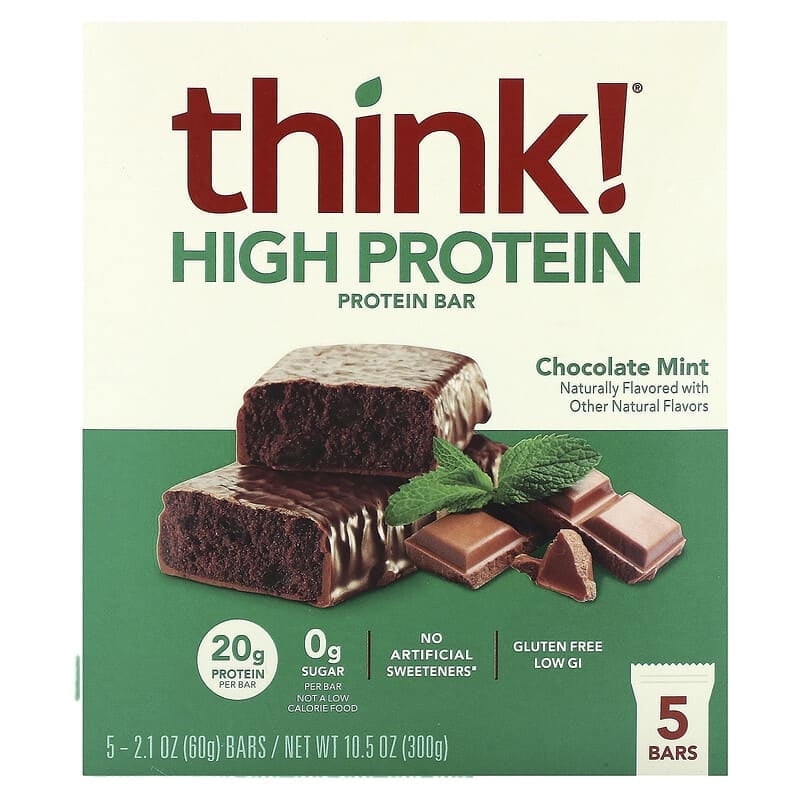 Think !, High Protein Bars, Chocolate Mint, 5 Bars, 2.1 oz
