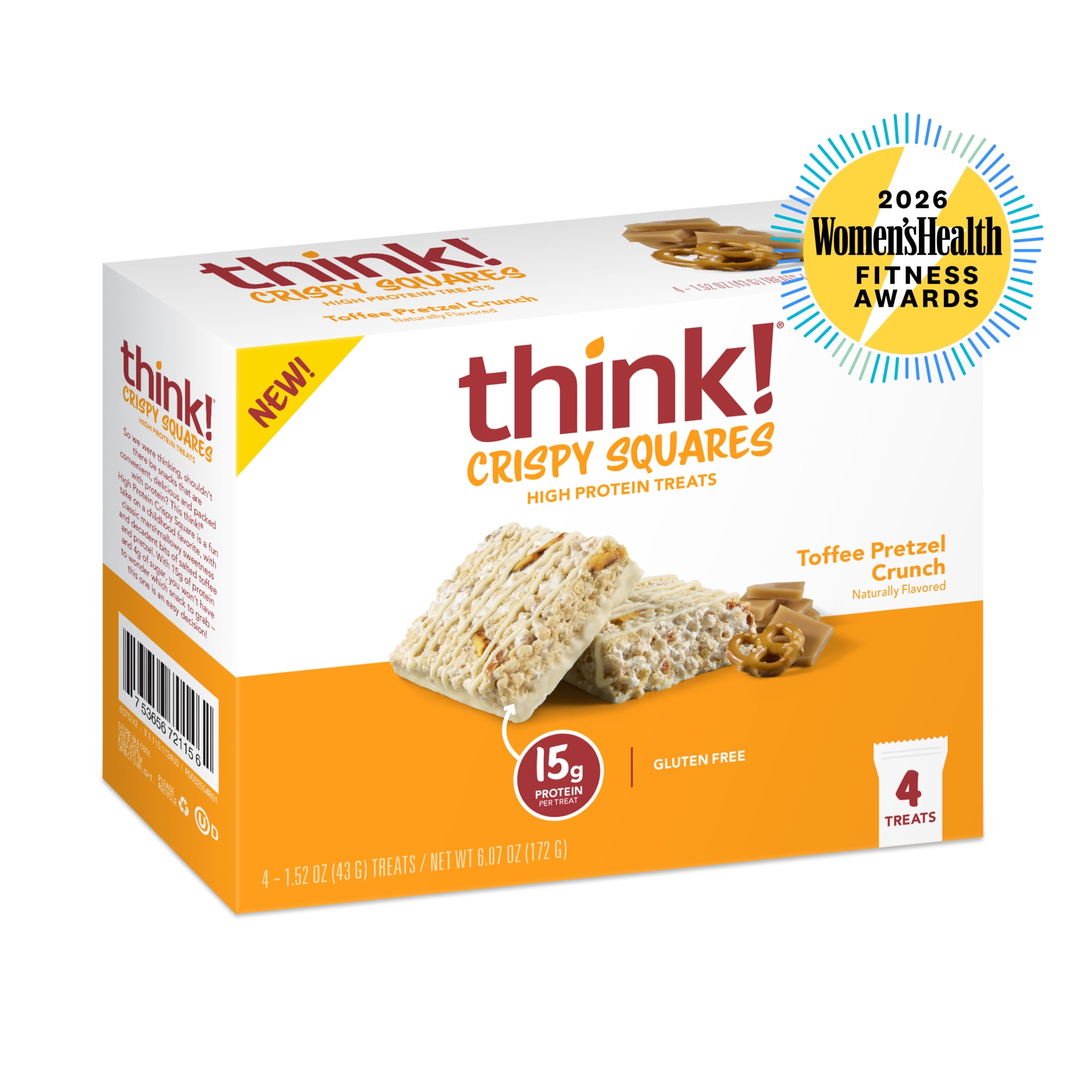 think! High Protein Crispy Squares, Toffee Pretzel Crunch, 4 Count