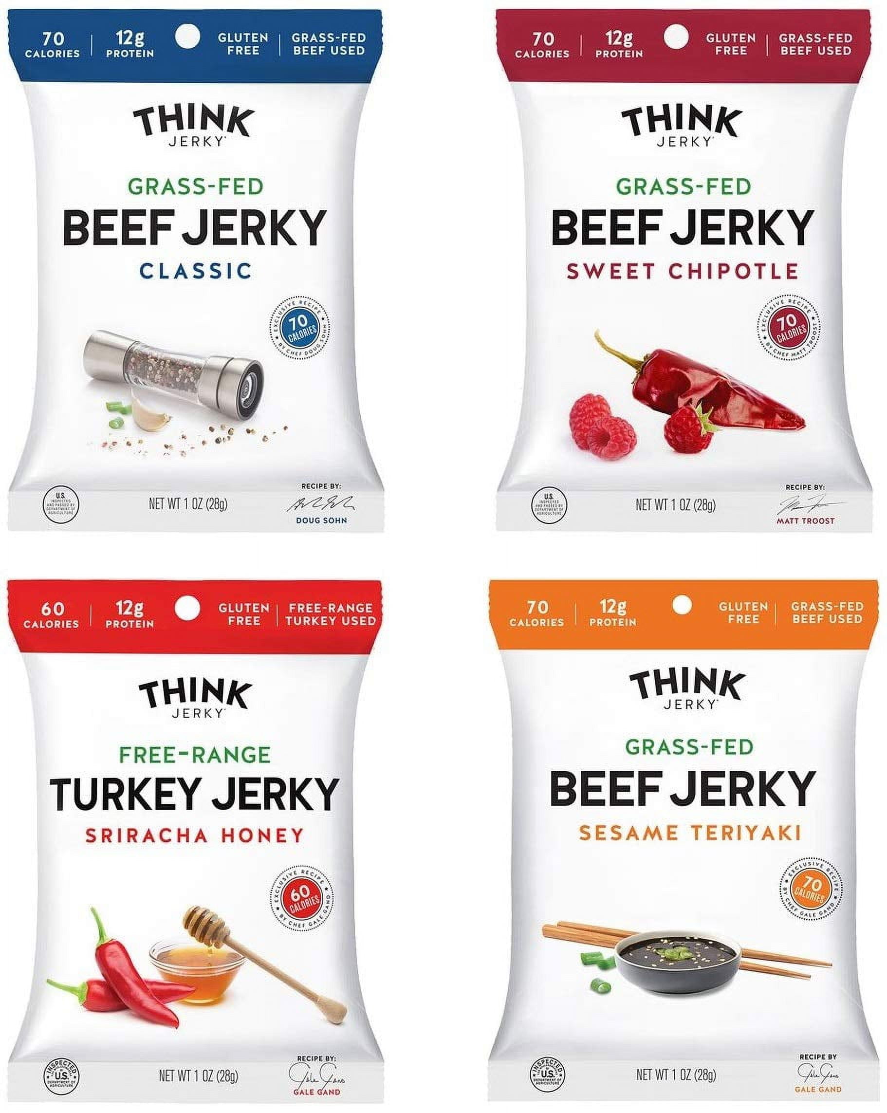 Think Jerky Variety Pack - 10 Count Grass Fed Beef & Turkey Snack Box Care Package Gift