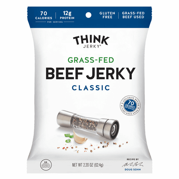 Think Jerky Gluten Free Classic Grass-Fed Beef Jerky, 2.2 oz [Pack of 8]