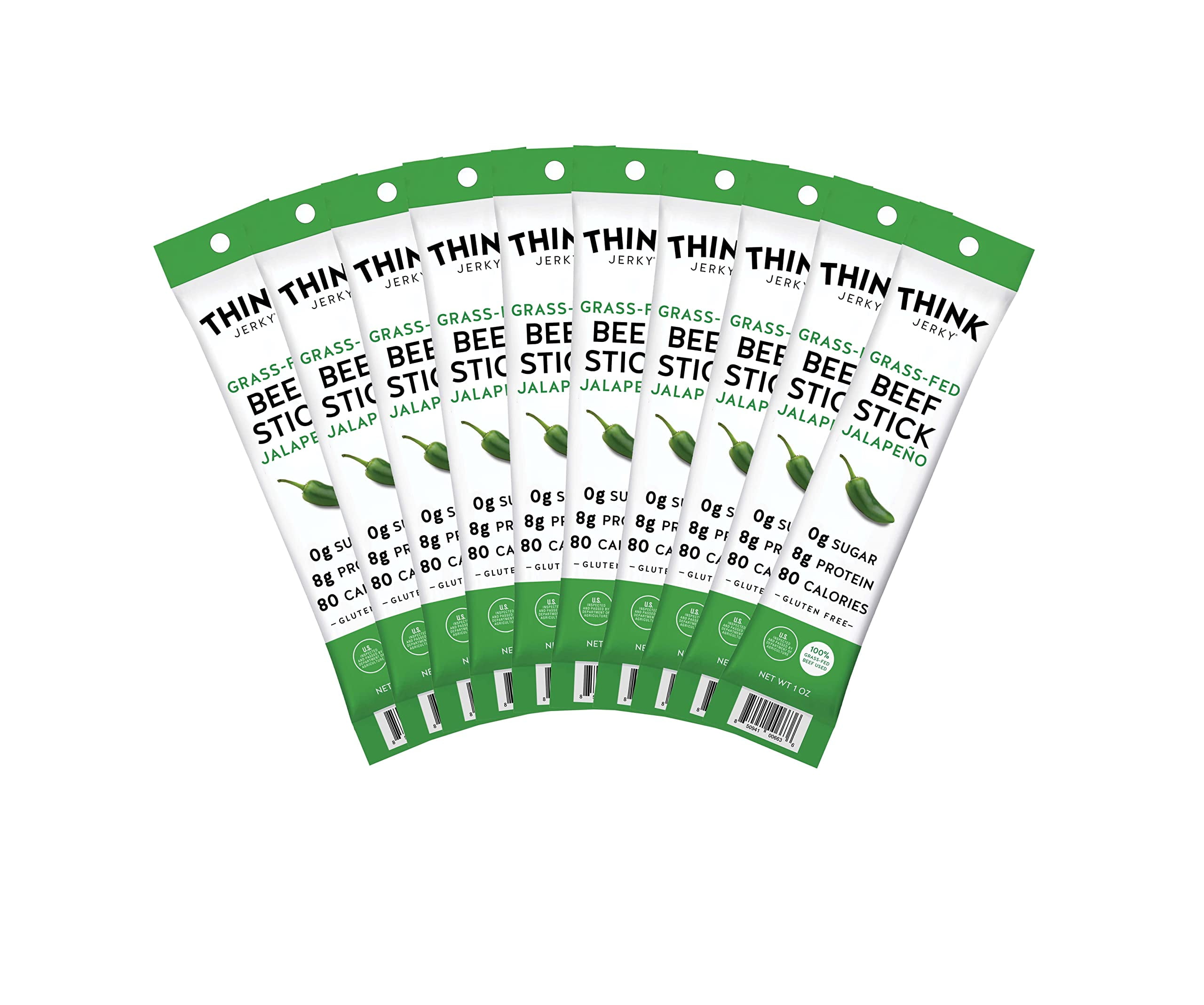 Think Jerky Jalapeno Beef Sticks, Gluten and Sugar Free, No Nitrates, Keto Paleo Friendly High Protein Low Carb Meat Snack - 1.0 oz Sticks, 20 Pack