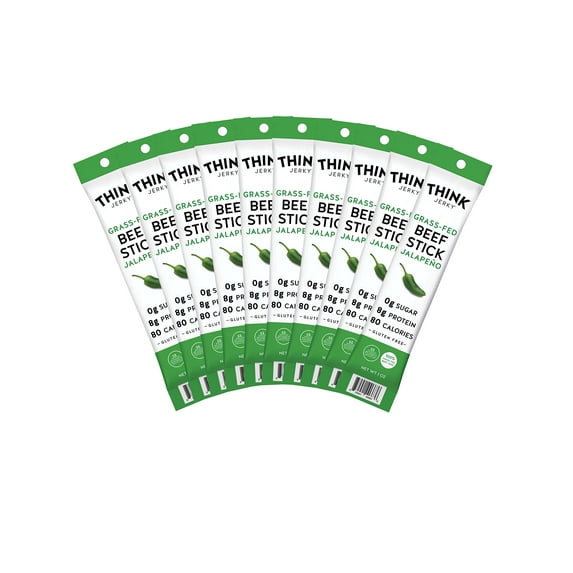 Think Jerky Jalapeno Beef Sticks, Gluten and Sugar Free, No Nitrates, Keto Paleo Friendly High Protein Low Carb Meat Snack - 1.0 oz Sticks, 20 Pack