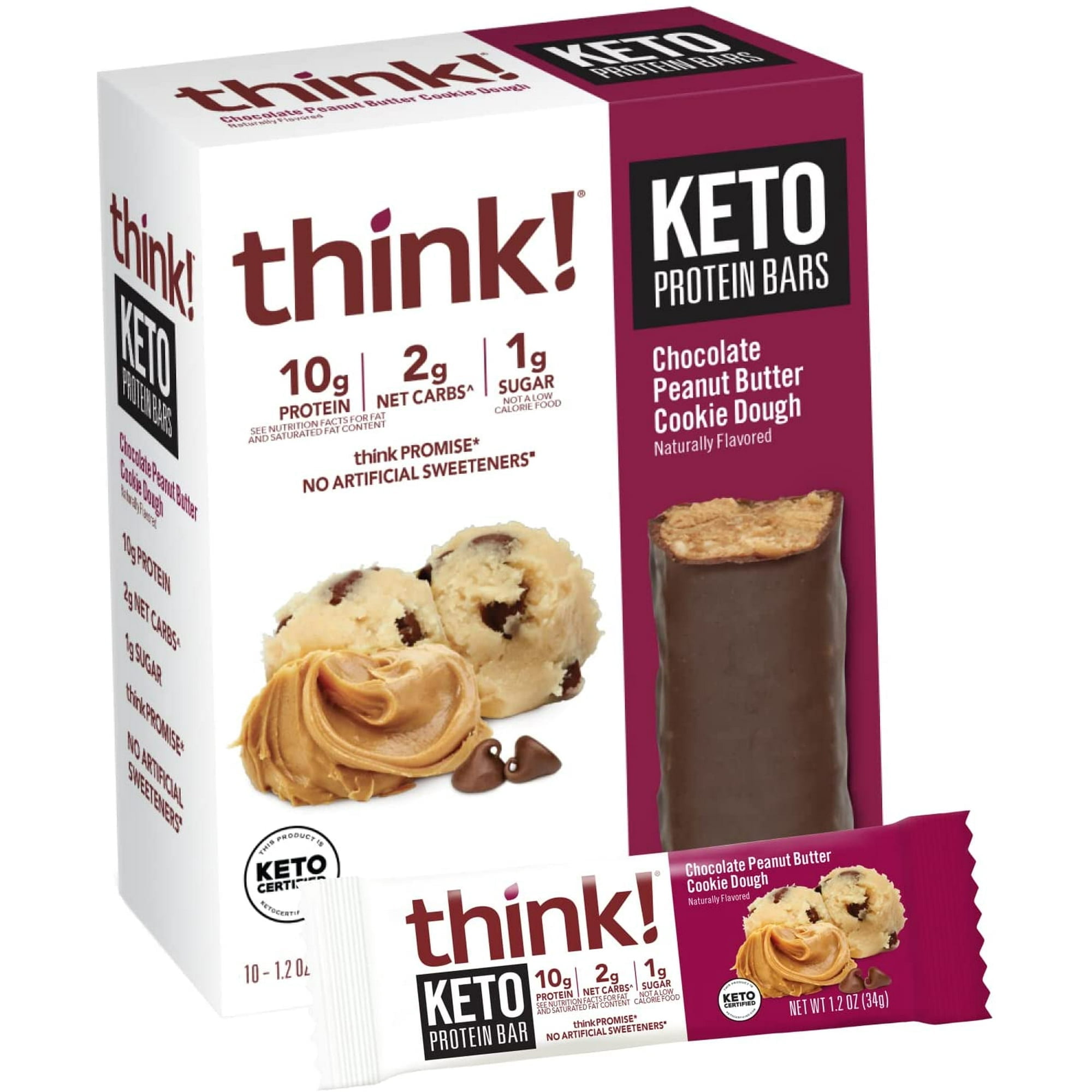 Think !, Keto Protein Bars, Chocolate Peanut Butter Cookie Dough, 10 Bars, 1.2 oz