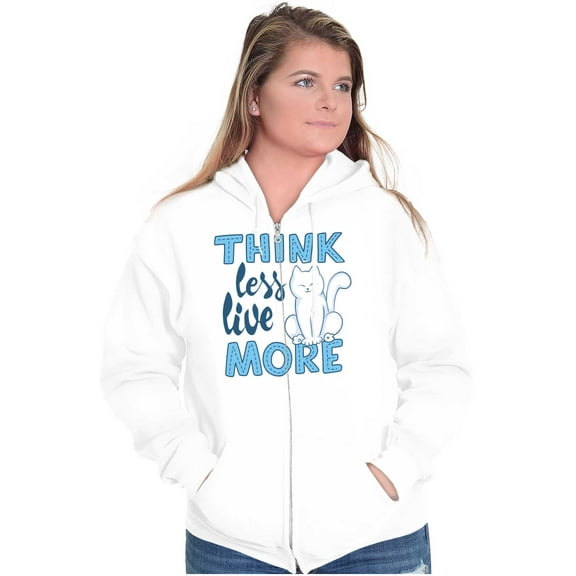 Think Less Live More Inspiring Cat Womens Plus Size Graphic Zipper Hoodie Brisco Brands 4X