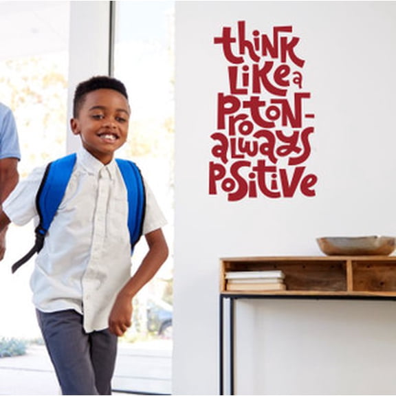 Think Like Proton Positive Quotes Elementary School Wall Decals - Quote Decals for Wall - Die-Cut Vinyl Wall Art for Positivity - Decals for Classroom 23x14- Inch Red