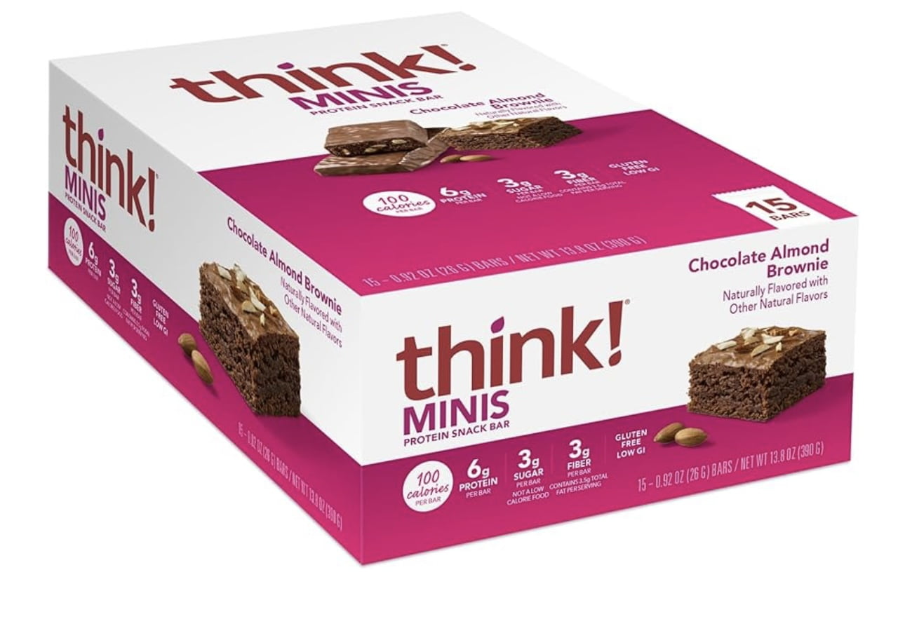 Think! MINIS Gluten Free Protein Snack Bars Chocolate Almond Brownie, 15 Count Pack
