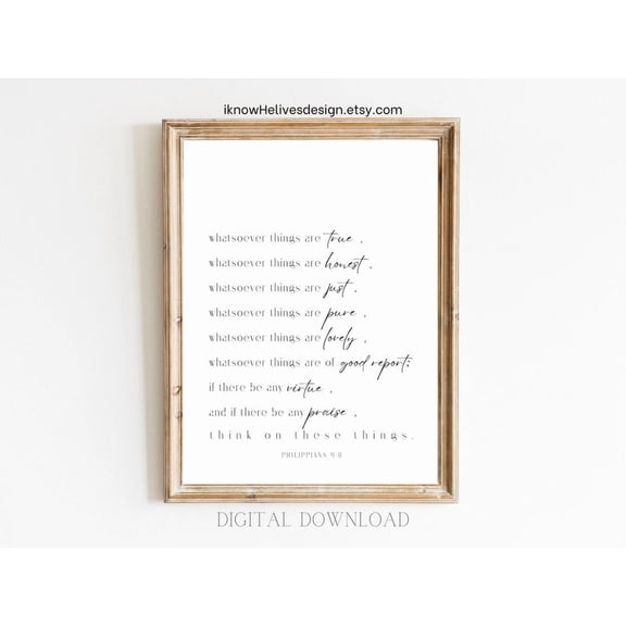 Think On These Things Philippians 4:8 Kjv Wall Art Modern Christian Scripture Print Bible Verse Decor Minimalist Boho Faith Unframed Paper Print