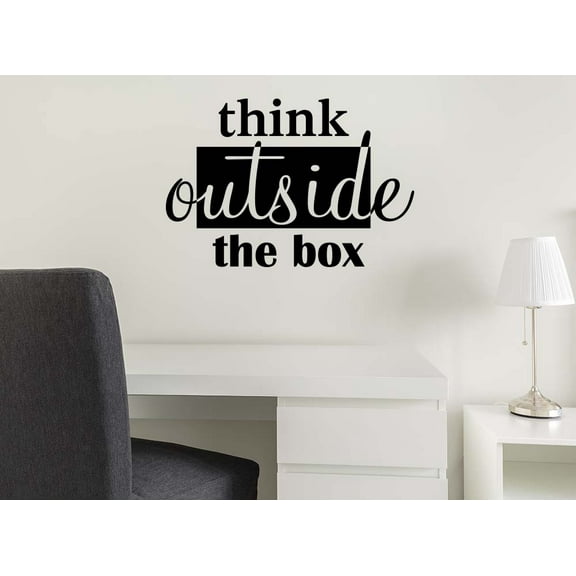 Think Outside The Box 22 X 15 Vinyl Wall Quote Decal Sticker Teacher School Decor Student Office Calligraphy Sticker Art Decor Motivational Inspirational Decorative Lettering