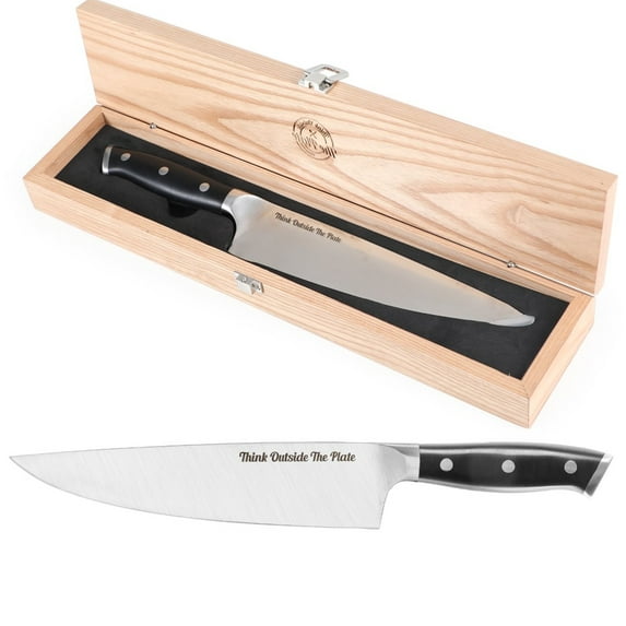 Think Outside The Plate 8" Chef Knife with Wood Box, Stainless Steel Blade, Corrosion Resistant, Easy to Sharpen, Triple Riveted ABS Handle, Perfect Cooking Gifts & Kitchen Knives, TOTP-CK-1B, Black