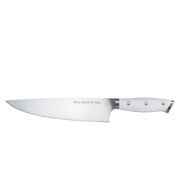 Think Outside The Plate 8" Chef Knife with Wood Box, Stainless Steel Blade, Corrosion Resistant, Easy to Sharpen, Triple Riveted ABS Handle, Perfect Cooking Gifts & Kitchen Knives, TOTP-CK-2W, White
