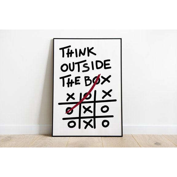 Think Outside The Box Poster, Motivational Quote Wall Art, Minimalist Office Decor , Poster Print Only